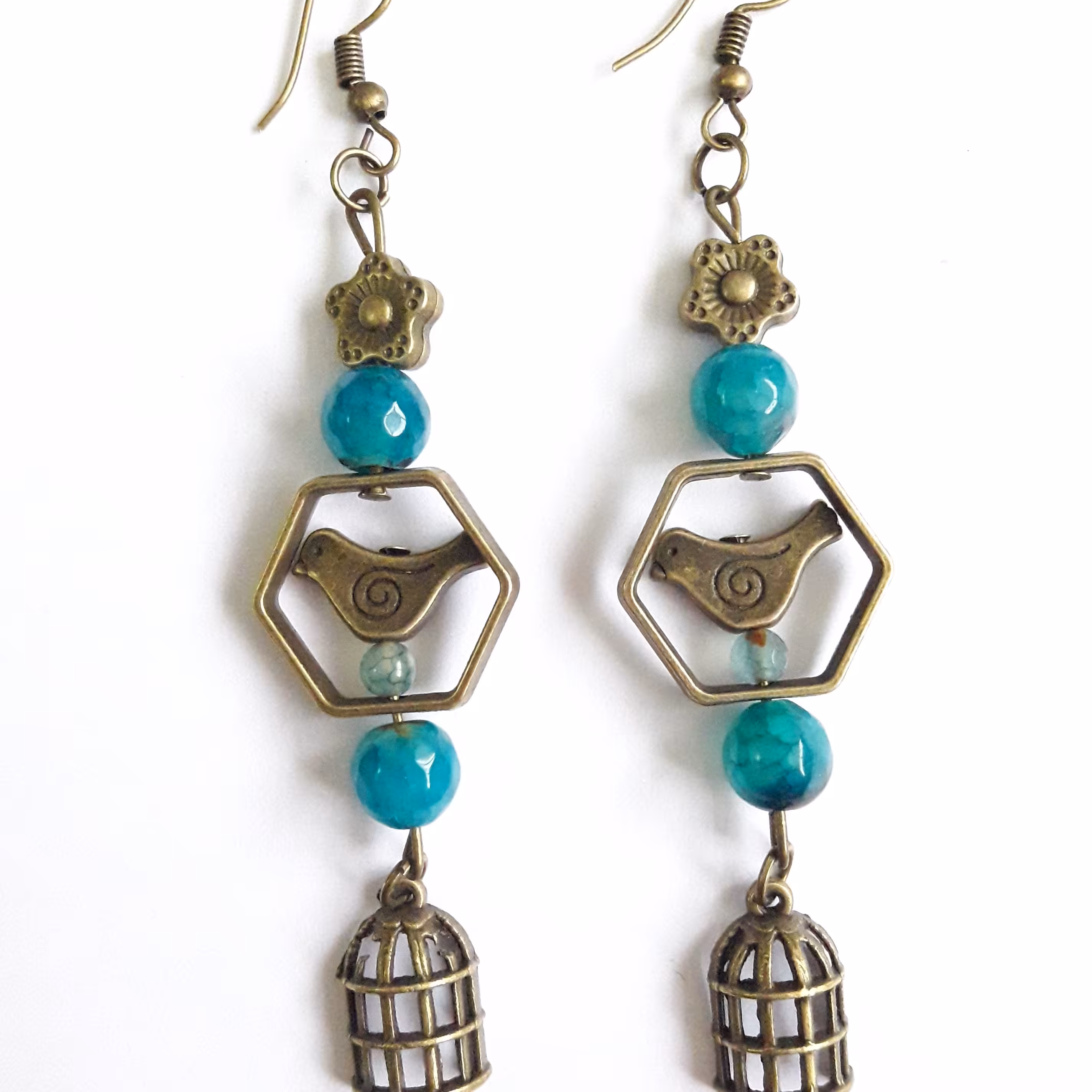 گوشواره آویز بلند عقیق طرح قفس