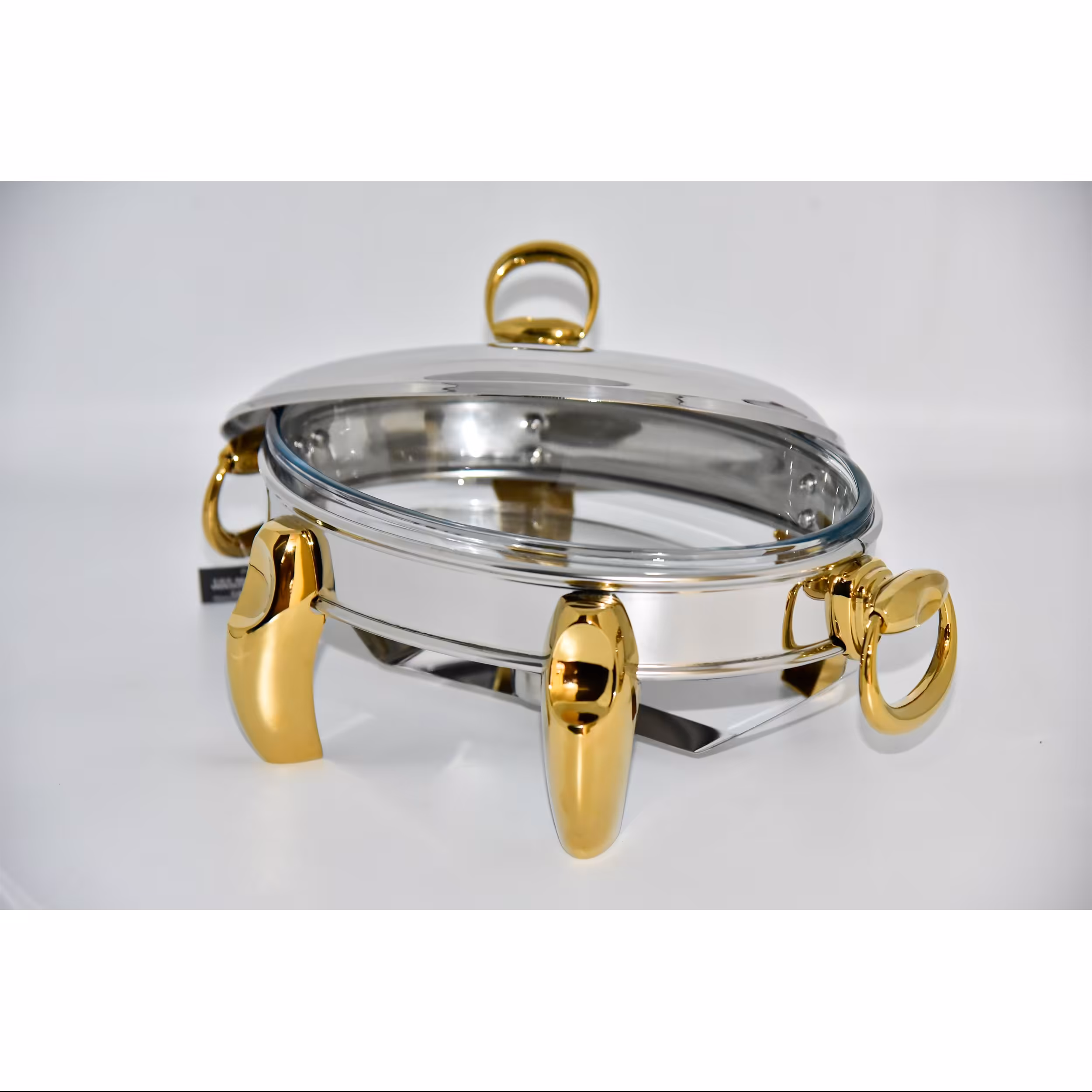 سوفله خوری رامیسا مدل بیضی سایز کوچک نقره ای با پایه طلایی