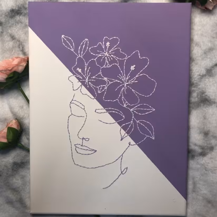 تابلو تلفیق نقاشی و گلدوزی