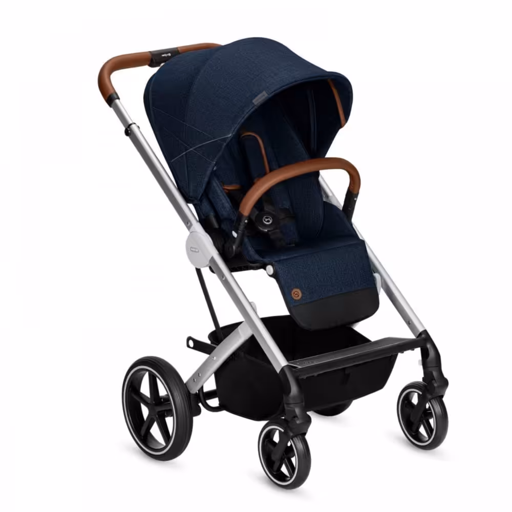 کالسکه سایبکس بالیوس اس جدید سورمه ای با چرم دوزی قهوه ای و کریر سورمه ای-مشکی  ایتون سایبکس   cybex balios s denim -aiton navy blue