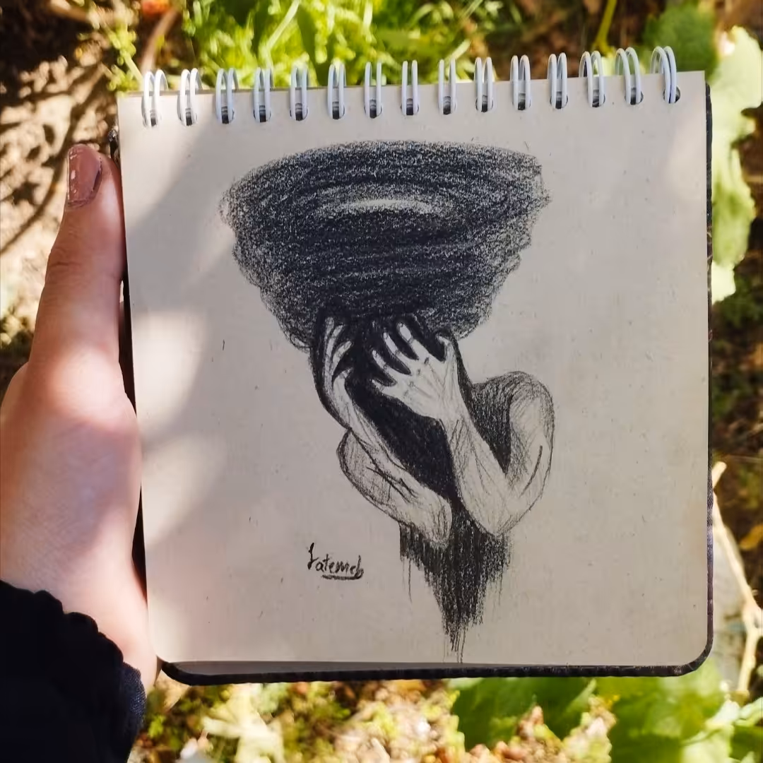 نقاشی با مداد کنته روی کاغذ کاهی