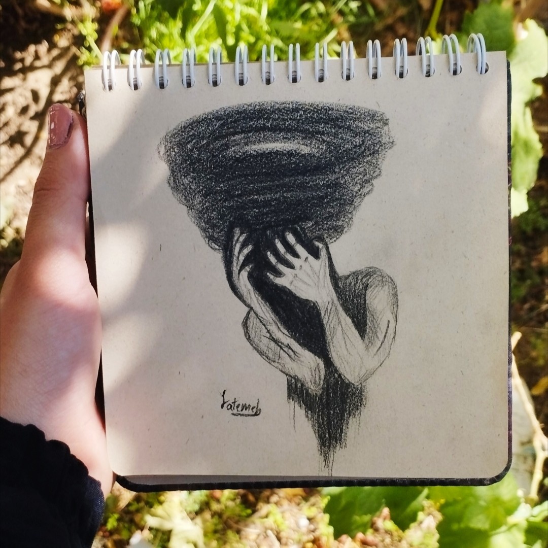 نقاشی با مداد کنته روی کاغذ کاهی