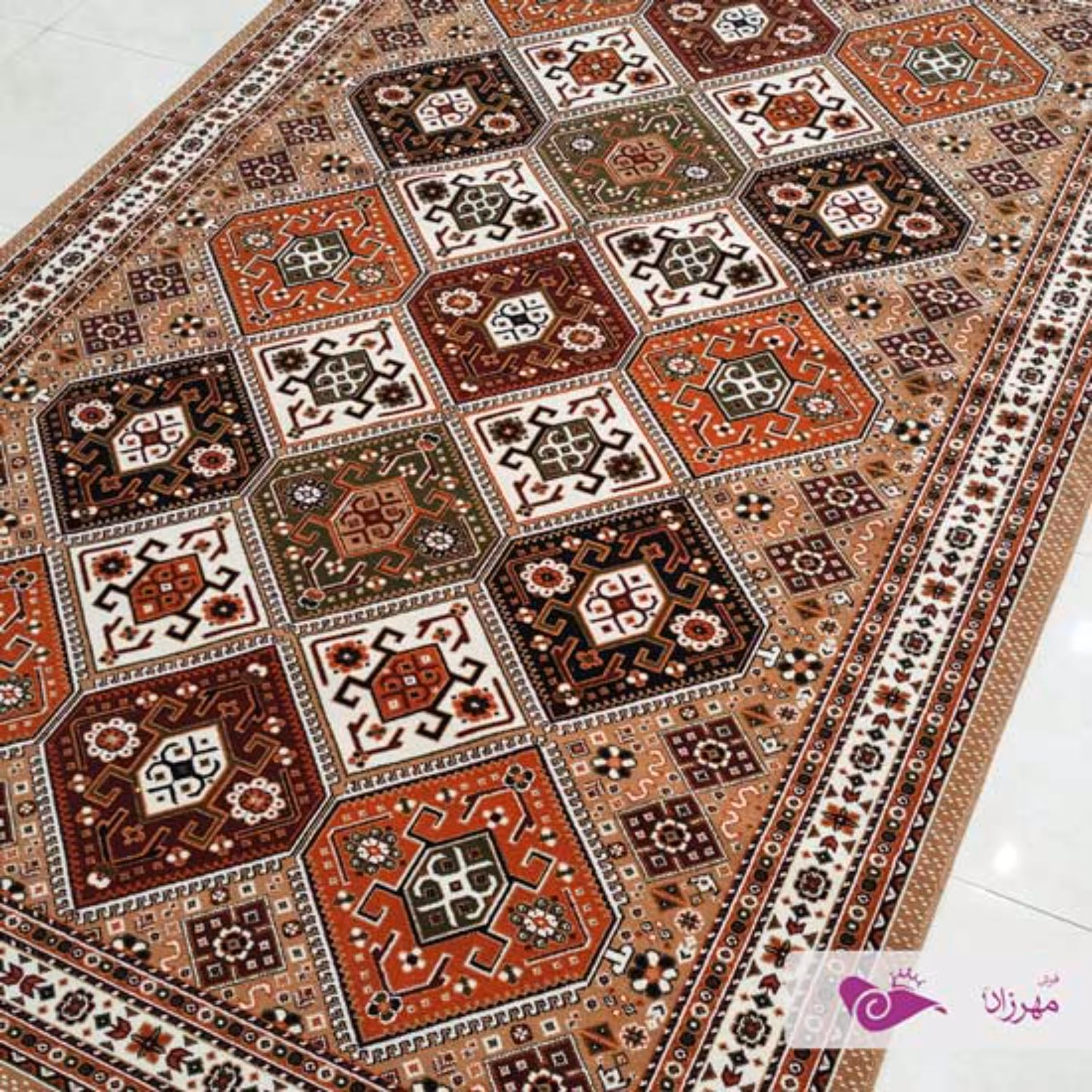 گلیم ماشینی 6 متری طرح مرجان بژ