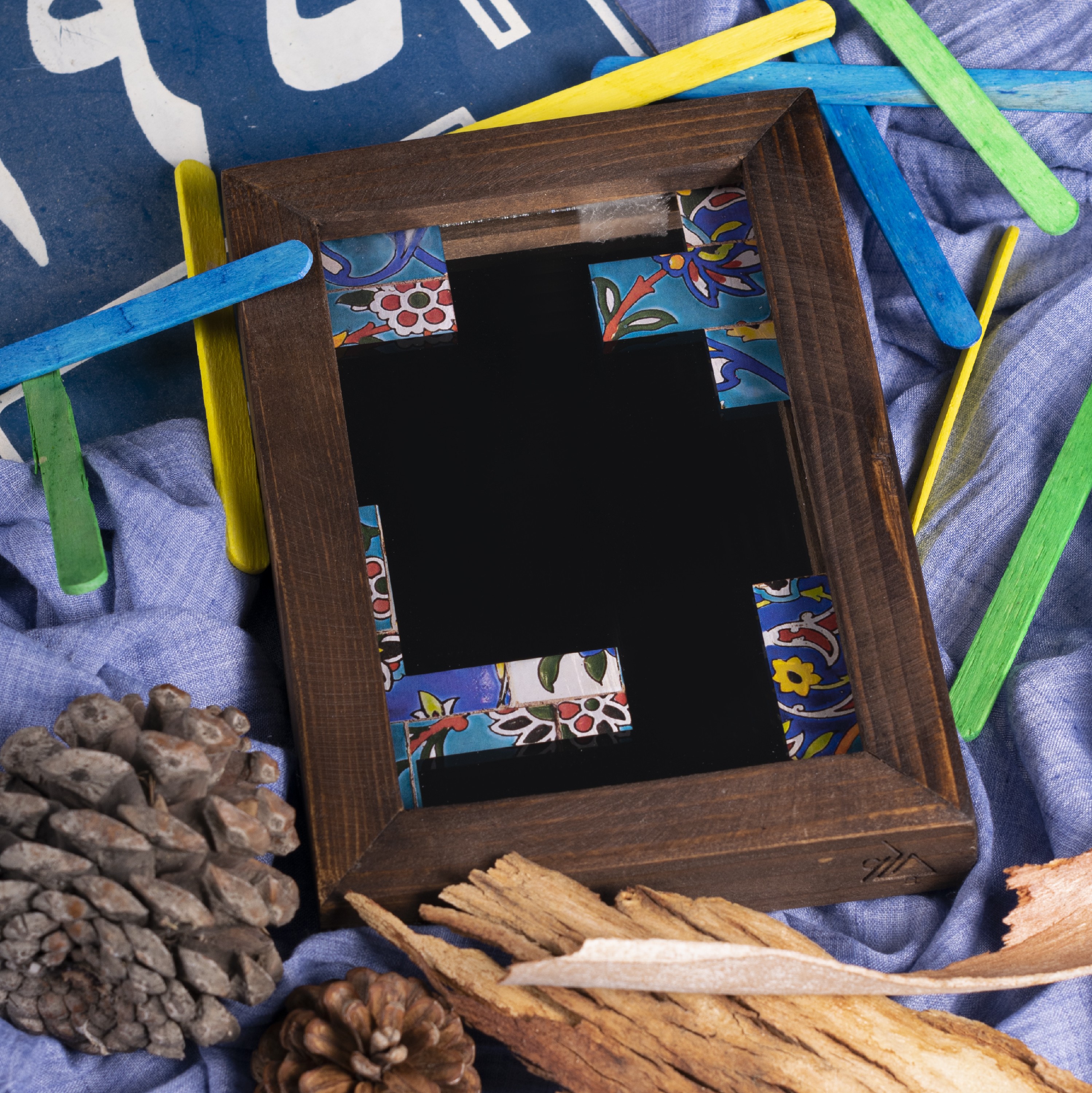 آینه آنتیک طرح کاشی با قاب چوبی آینه دکوراتیو