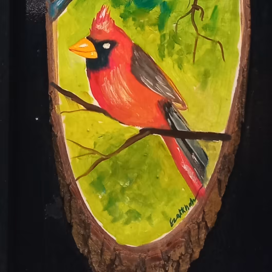 تابلوی نقاش پرندگان روی چوب