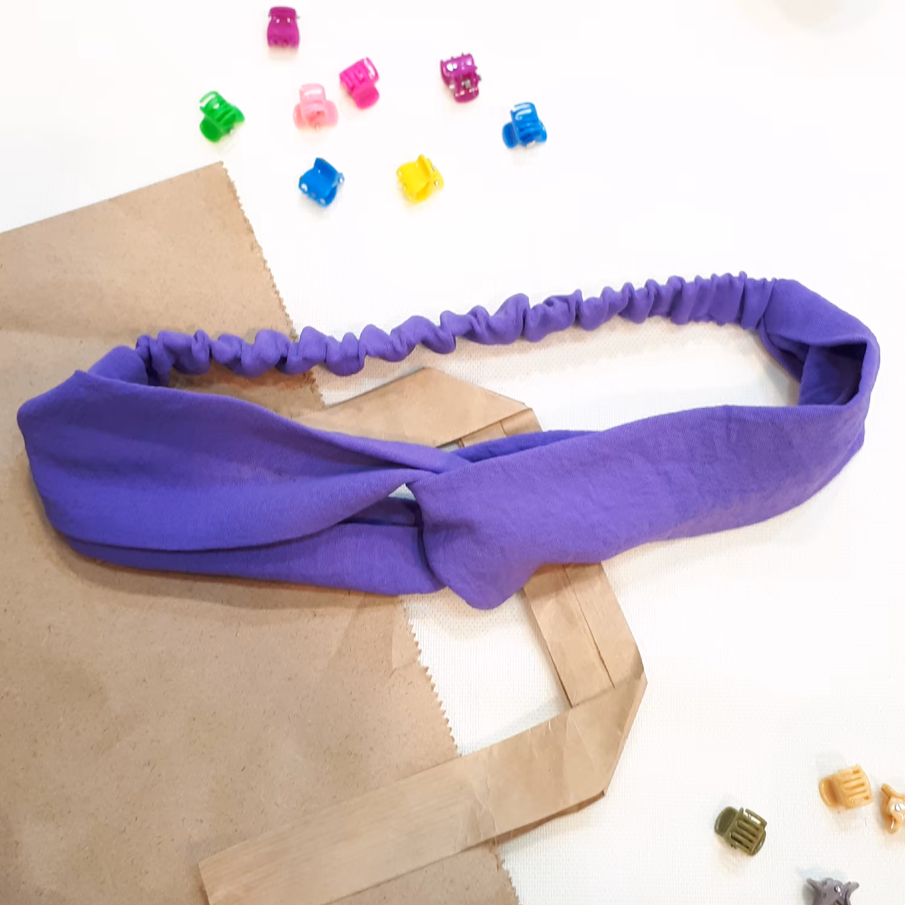 هدبند پارچه ای ( تل کشی ) رنگ بنفش 