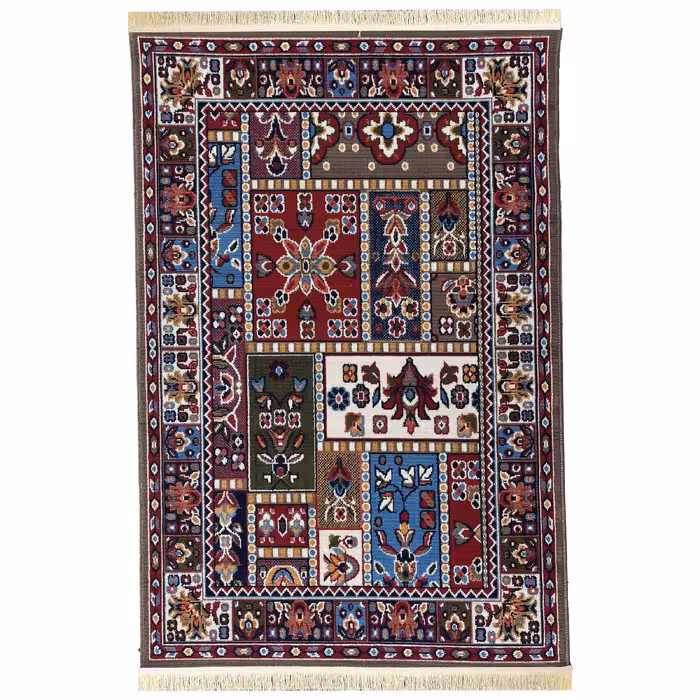 گلیم ماشینی یک و نیم متری  (1.5-1) -  طرح قاب بژ -  فرش و گلیم جزیره