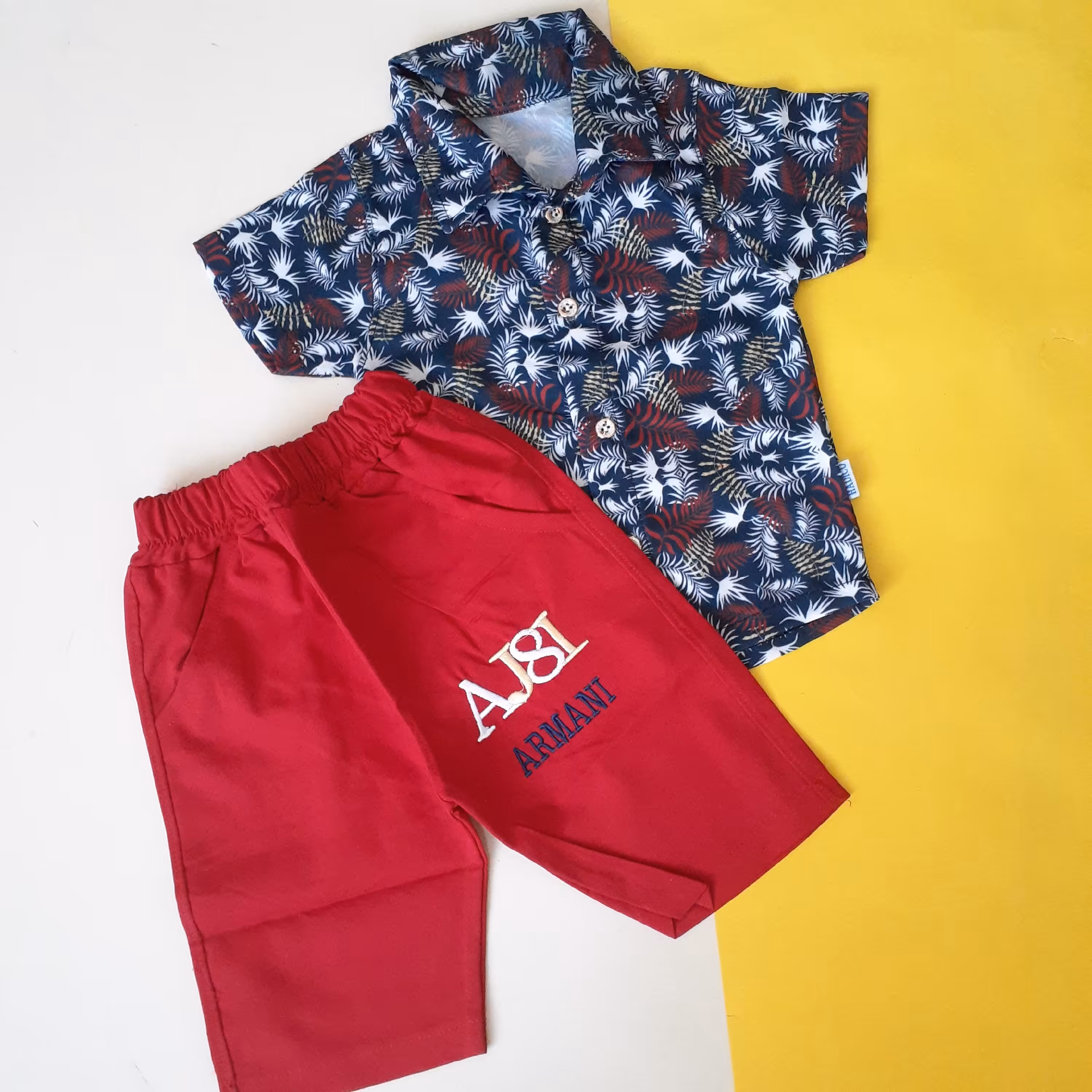 لباس بچه گانه ست پیراهن و شلوارک هاوایی پسرانه مناسب مهمونی و بیرون 