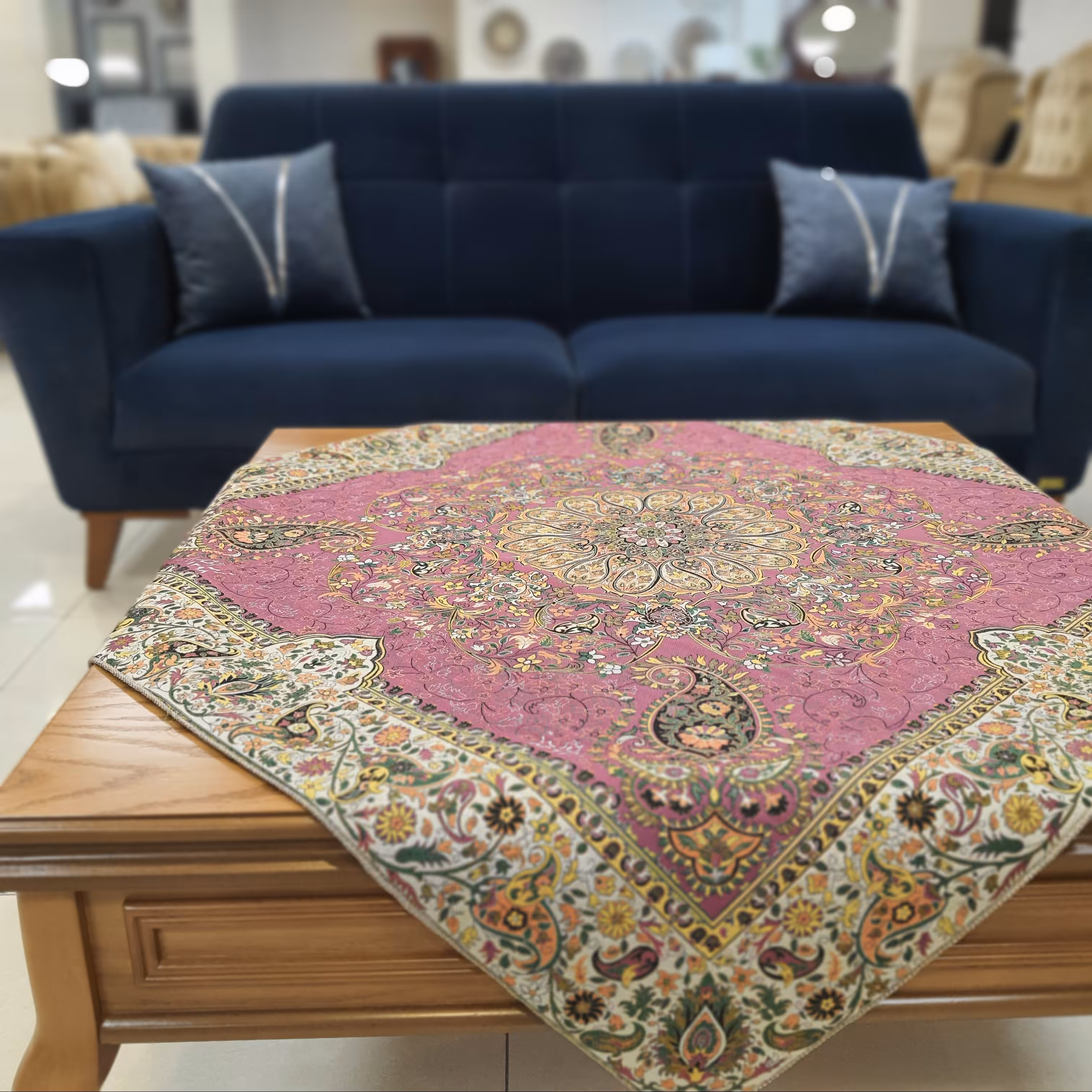 ست پنج تیکه رومیزی ترمه طرح افشار رنگ صورتی