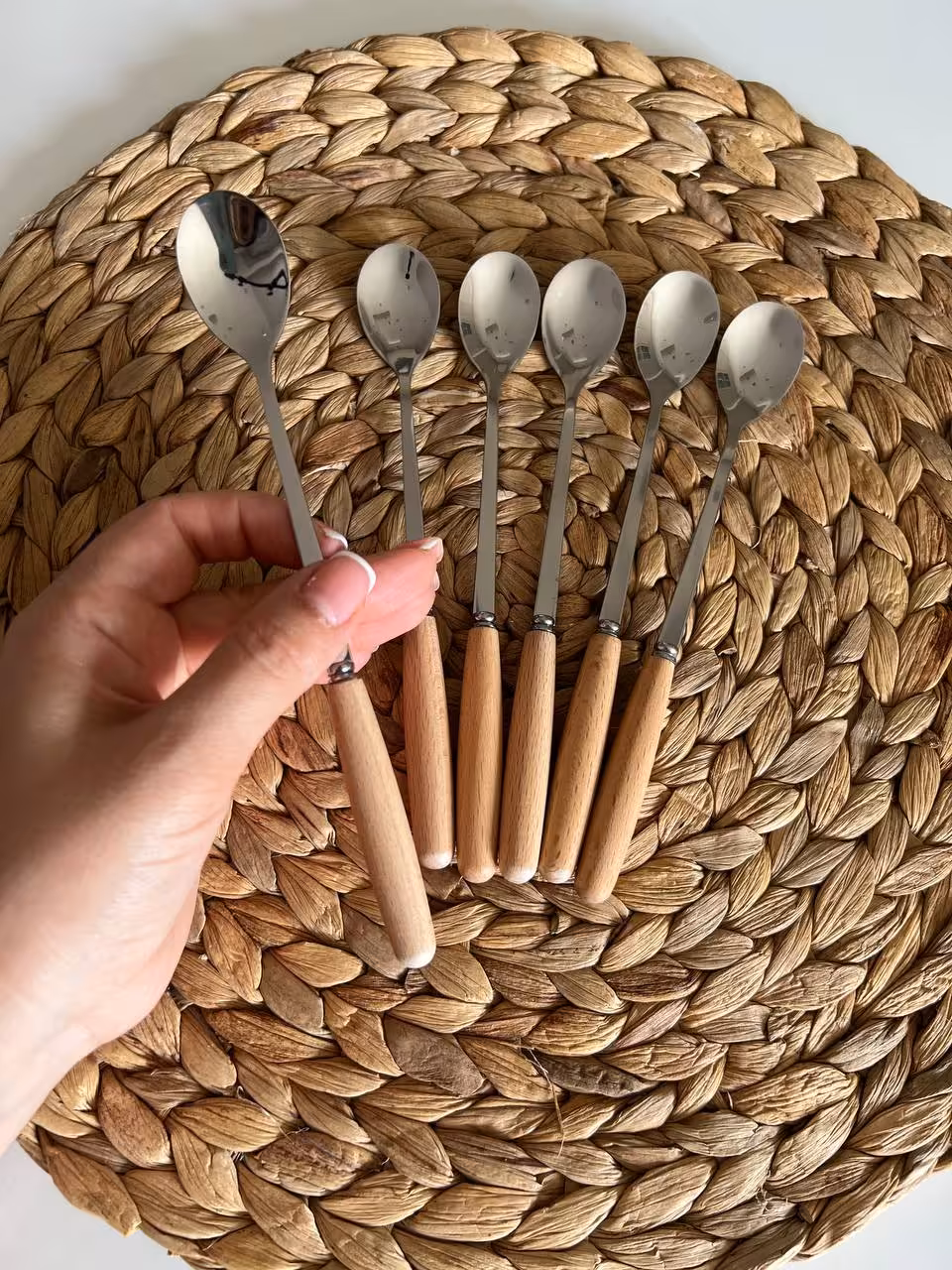 قاشق شربت خوری دسته چوبی