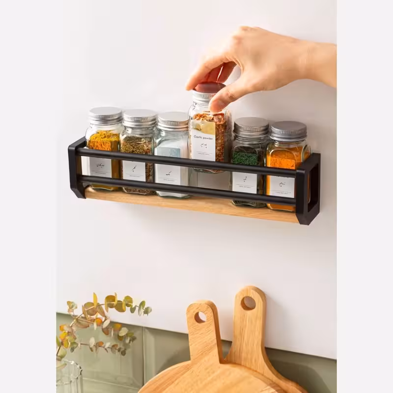 استند ادویه دیواری فلزی کف چوب استند دیواری ادویه شلف دیواری ادویه شلف فلزی دیواری کف چوب