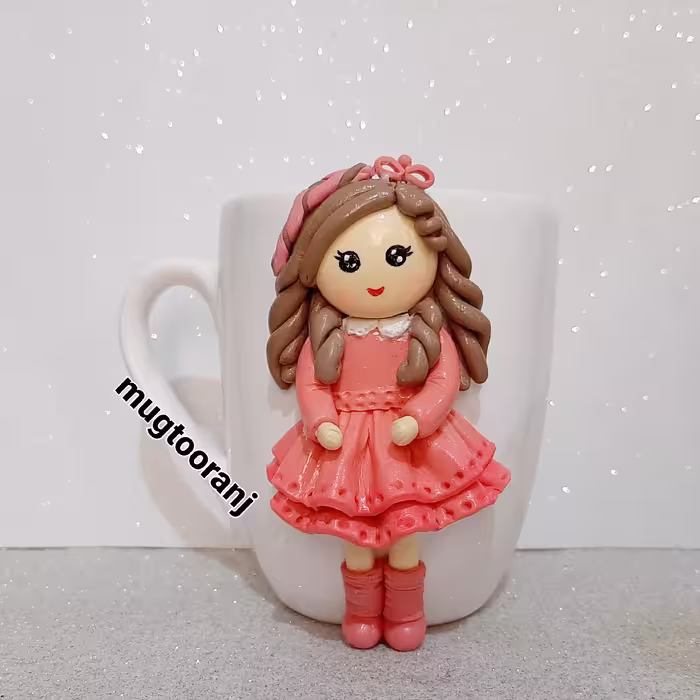 ماگ  عروسکی دخترونه پیرهن صورتی کد 17