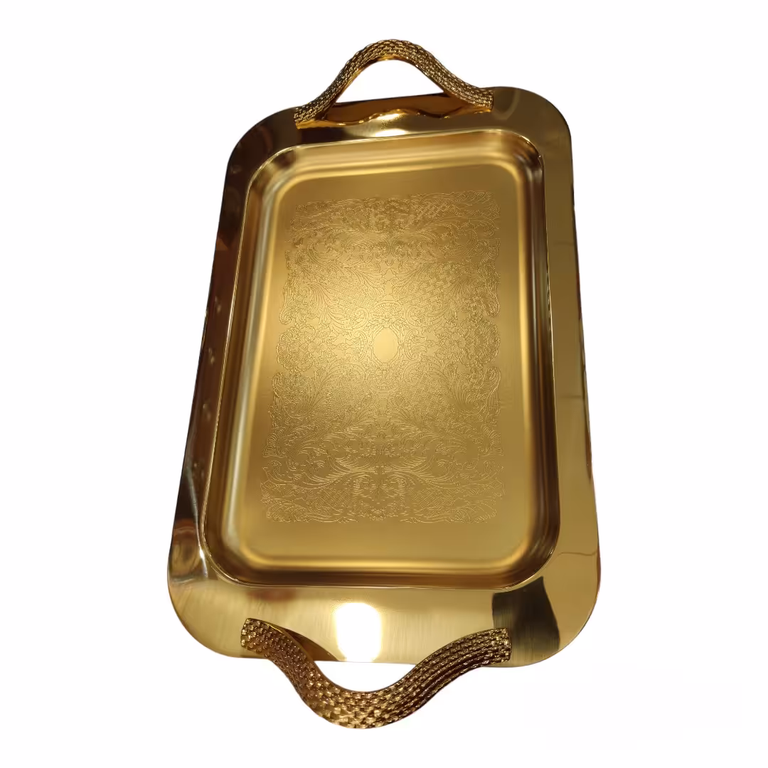سینی استیل مستطیل بزرگ طلایی (pvd) ضمانت تغییر رنگ