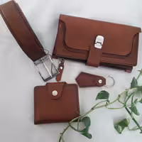 ست کیف دستی و جاکارتی و کمربند چرمی