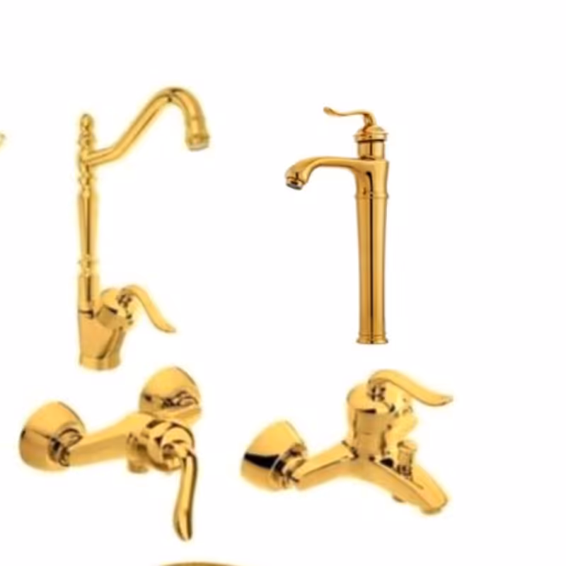 مجموعه شیر آلات قاجاری طلایی روشویی پایه بلند با لوازم نصب کامل (ارسال رایگان)