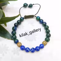 دستبند سنگی فیروزه آفریقایی آبی کربنی و سنگ کریزکولا
