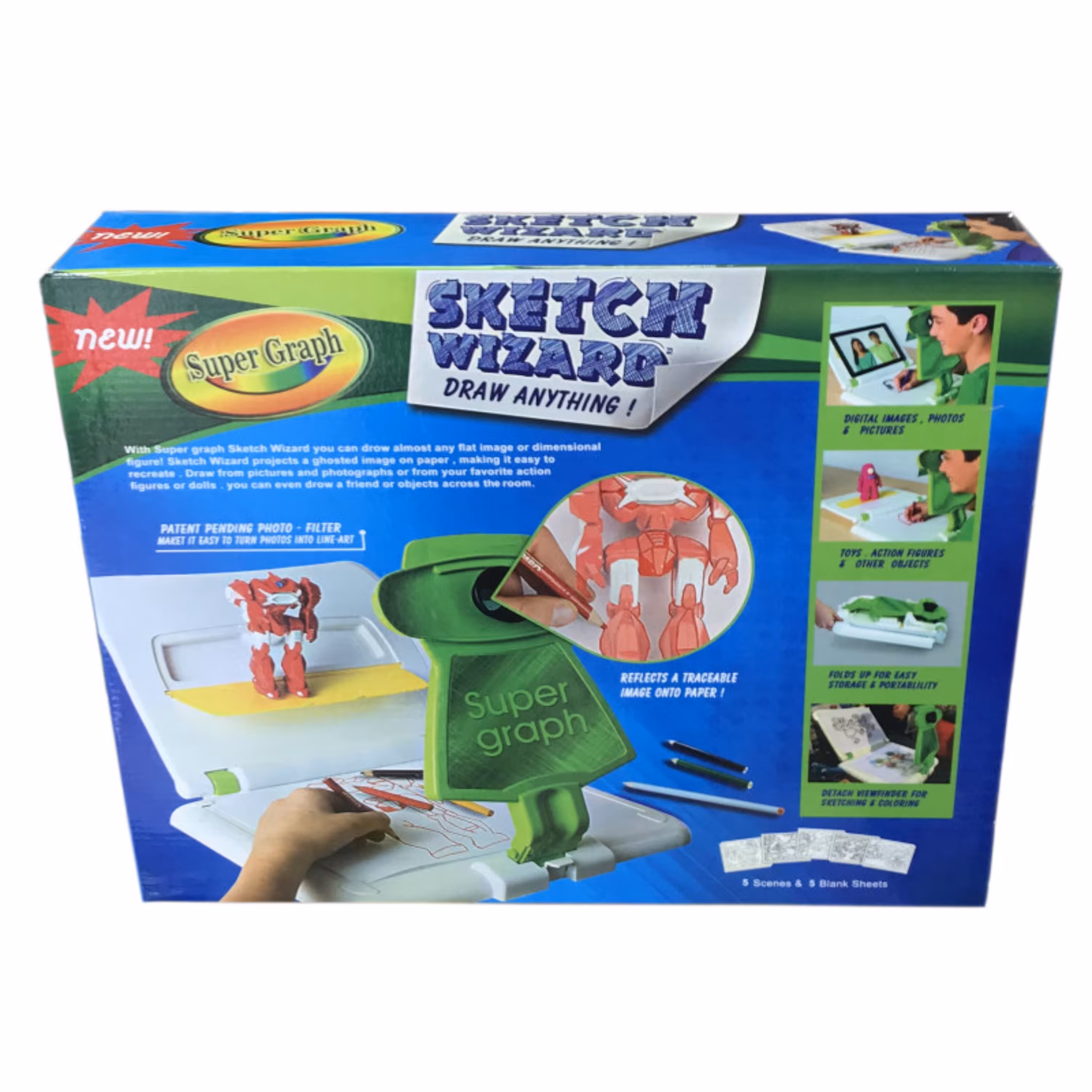 بازی آموزشی سوپرگراف اصلی مخصوص تقویت نقاشی به همراه مداد رنگی و کاغذ و مداد سیا