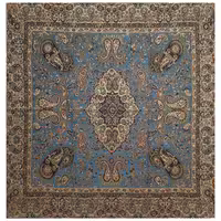 رومیزی ترمه مربع ابریشم  کد TRM25  رنگ آبی  آستر آبی