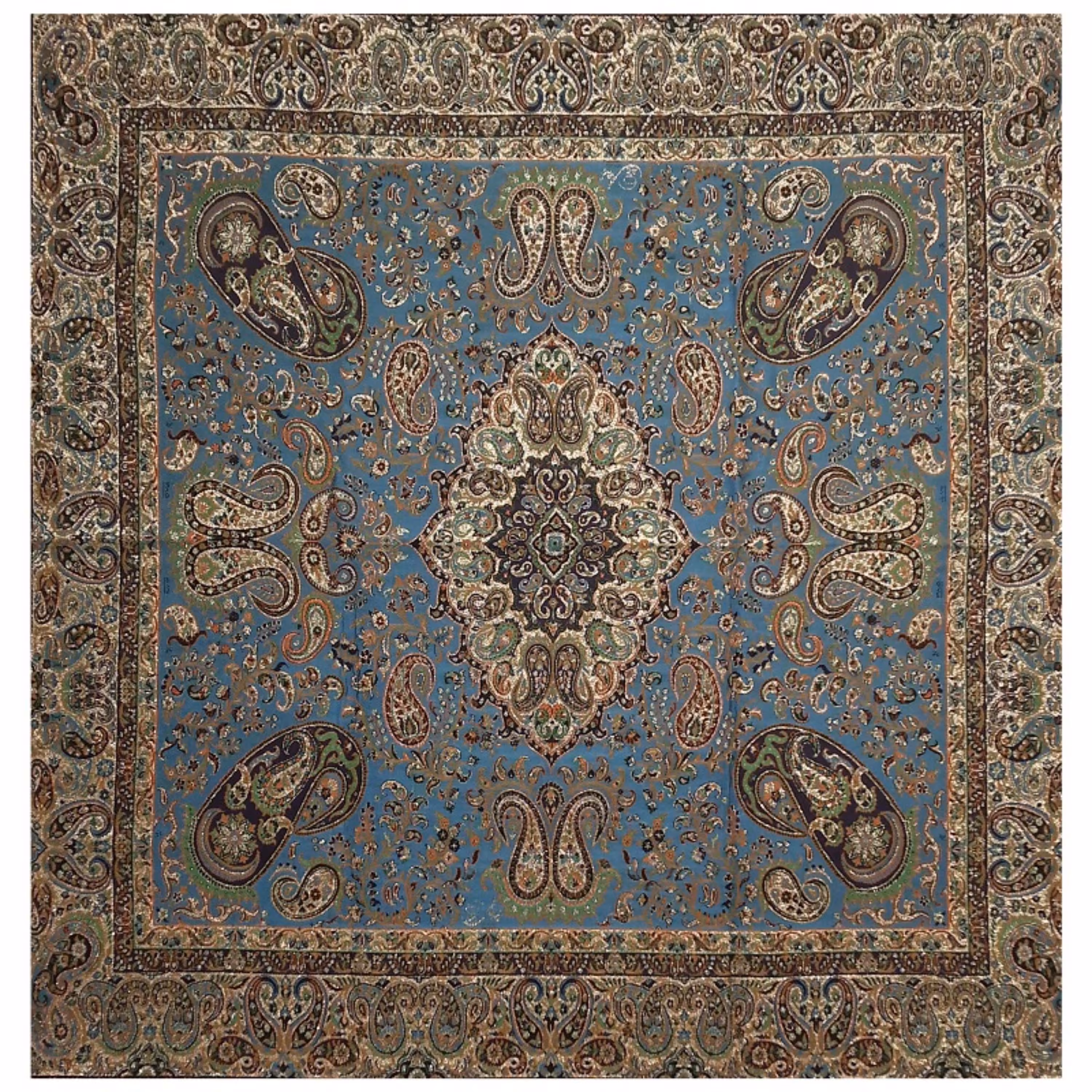 رومیزی ترمه مربع ابریشم  کد TRM25  رنگ آبی  آستر آبی