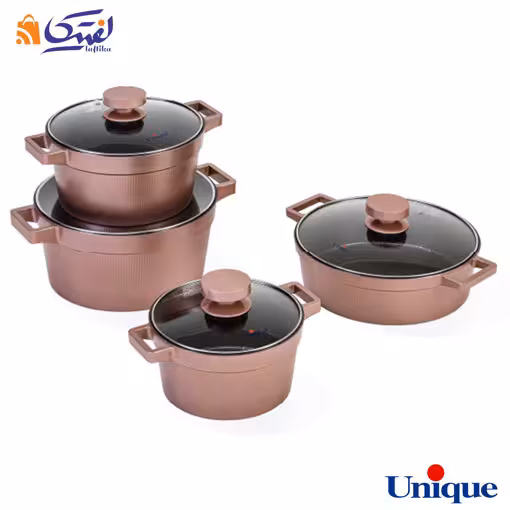 سرویس قابلمه گرانیتی 8 پارچه یونیک مدل دیاموند رزگلد UN-8505