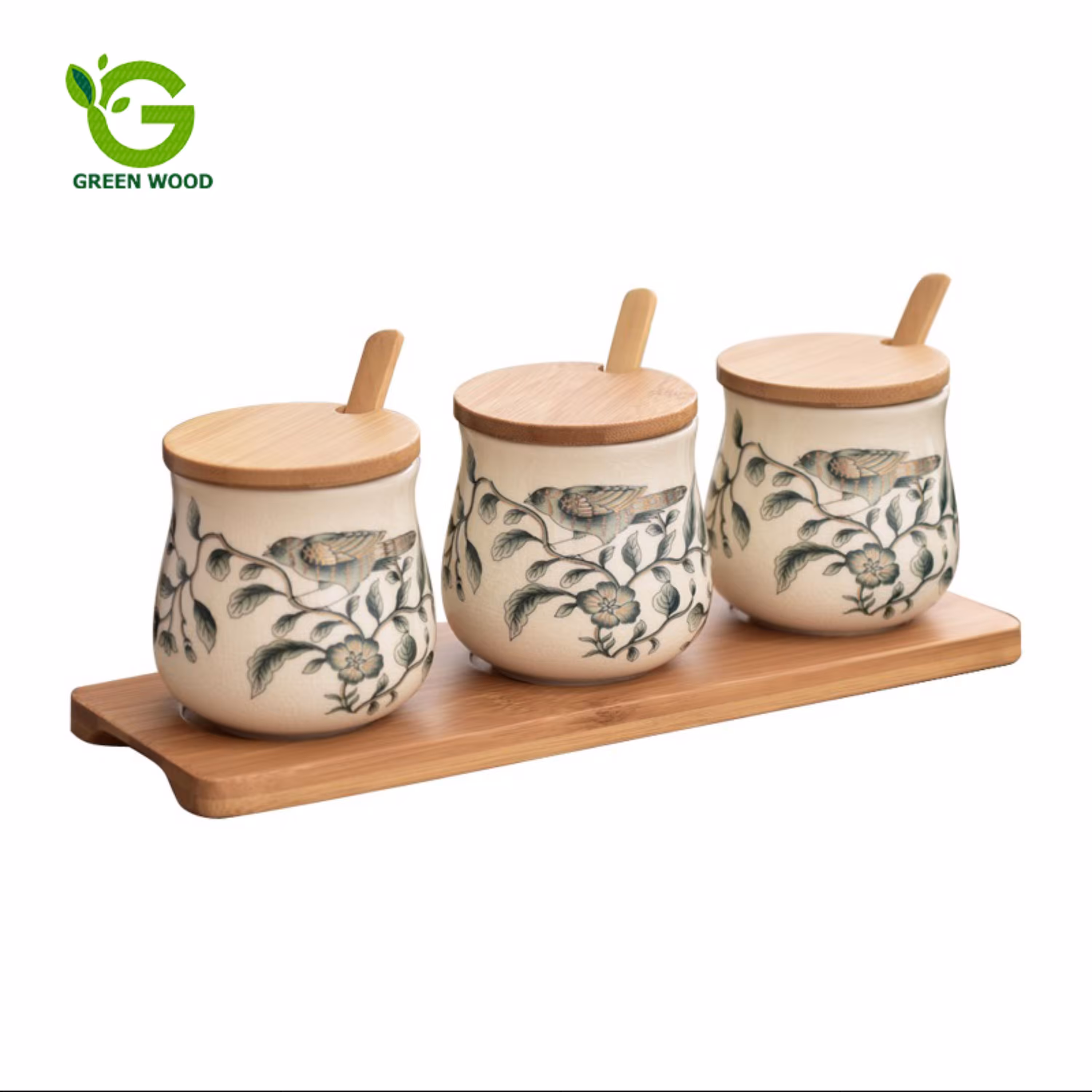 ست جا ادویه 3 عددی بامبو سرامیک طرح پرنده کد Gw180203003