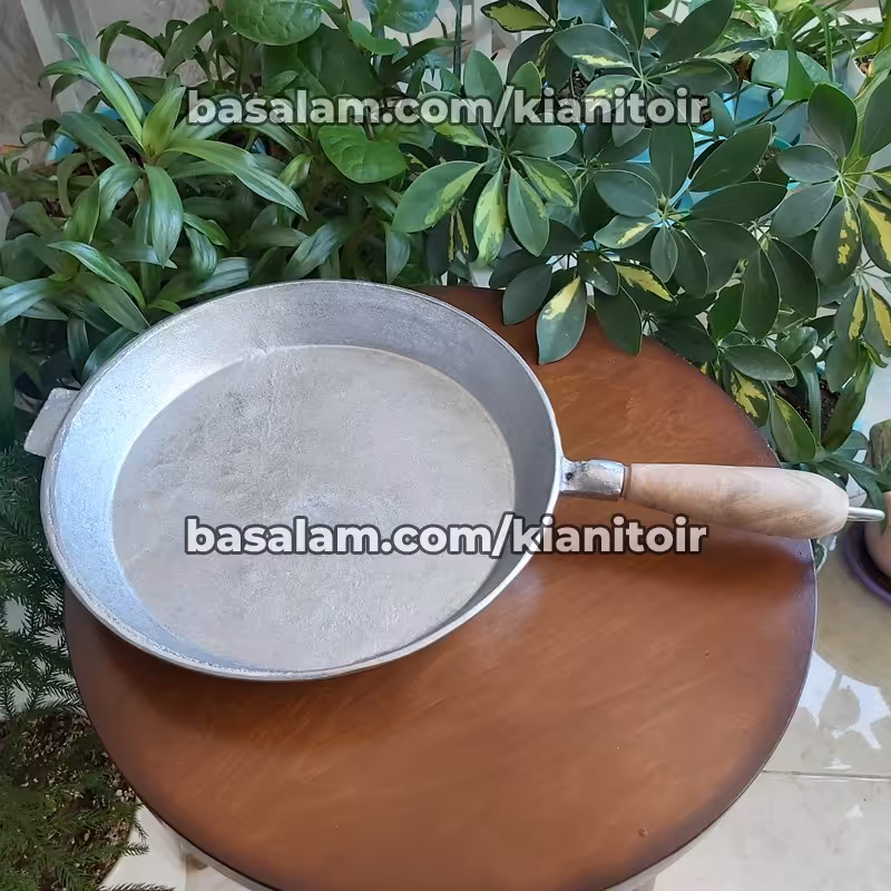 تابه آلومینیوم سفید بدون روکش شیمیایی با دسته چوبی سایز بزرگ