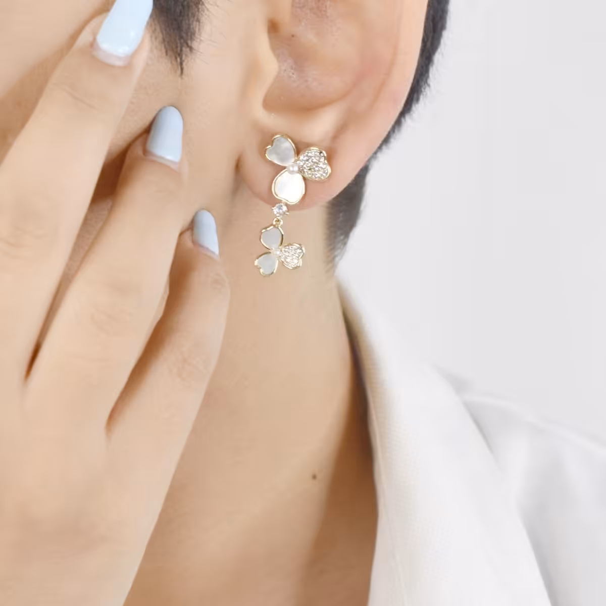 گوشواره آویز طرح دو گل متصل کد 5869