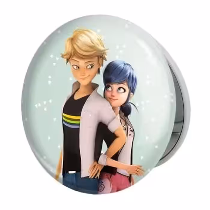 آینه جیبی خندالو طرح دختر کفشدوزکی و پسر گربه ای مدل تاشو کد 3510