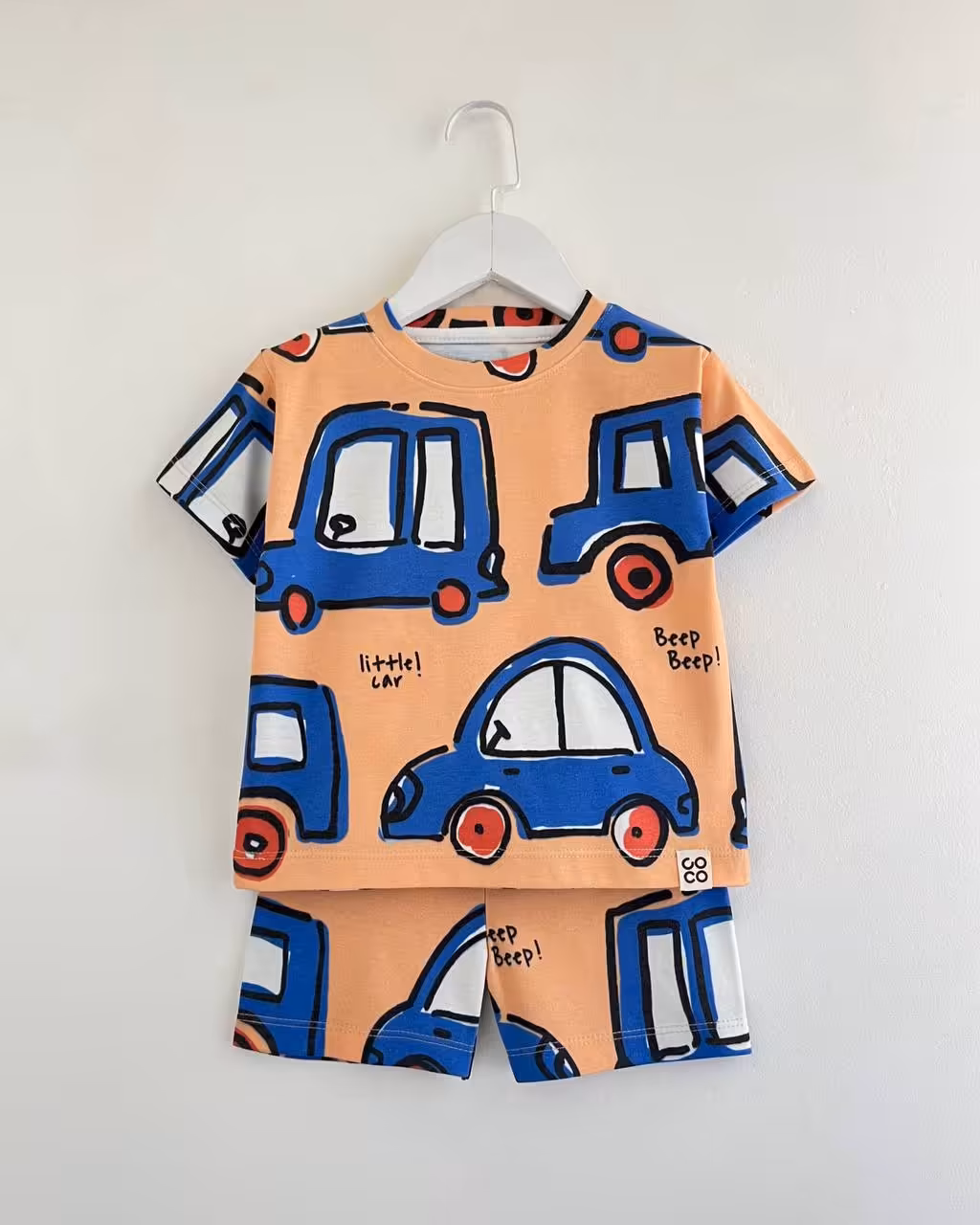 ست بلوز و شورت بچه گانه و کودک دخترانه و پسرانه شیک و فانتزی طرح ماشین مناسب123تا4سال