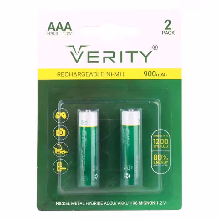 باتری دوتایی نیم قلمی شارژی Verity Rechargeable Ni-MH HR03 AAA 900mAh