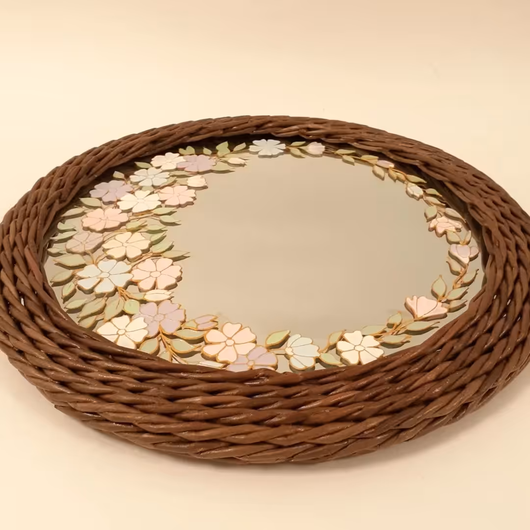 آینه ویترای طرح بهار با قاب سبدبافی بسیار زیبا