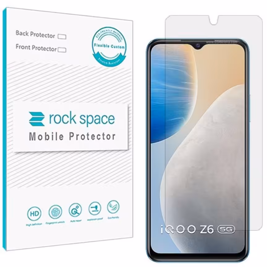 گلس نانو هیدروژل شفاف و ضد ضربه گوشی ویوو iQOO Z6 برند راک اسپیس     