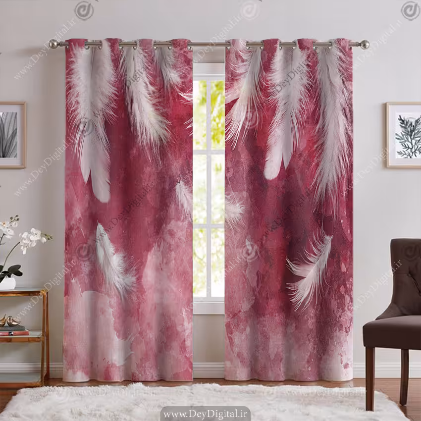 پرده پانچ طرح پر با زمینه زرشکی PK-6575