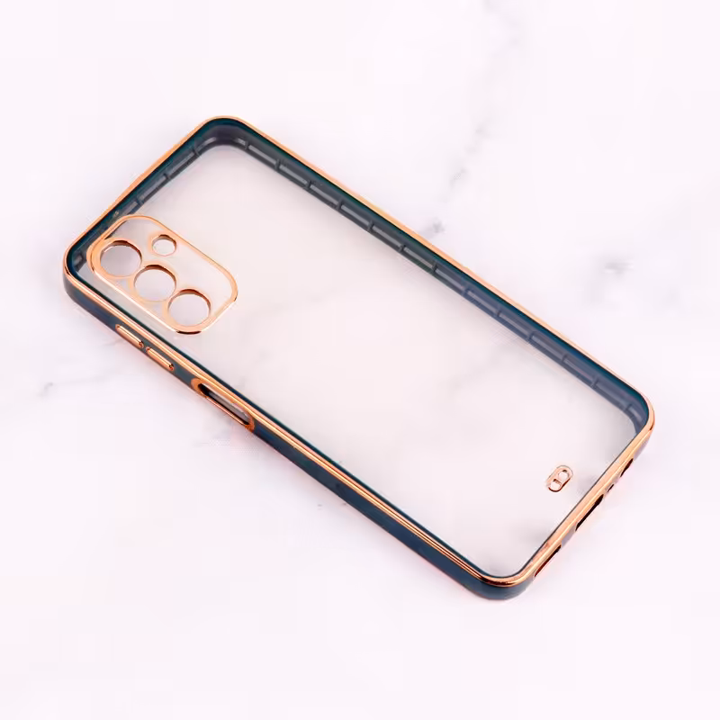 قاب سامسونگ A13 5G و M13 و A04s و F13  مدل کروم دور طلایی شفاف دارای محافظ لنز  دوربین رنگ یشمی