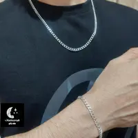 ست زنجیر و دستبند مردانه کارتیر 4 پر ایتالیایی باعیار 925 و آبکاری طلا سفید به ضخامت 4میل 