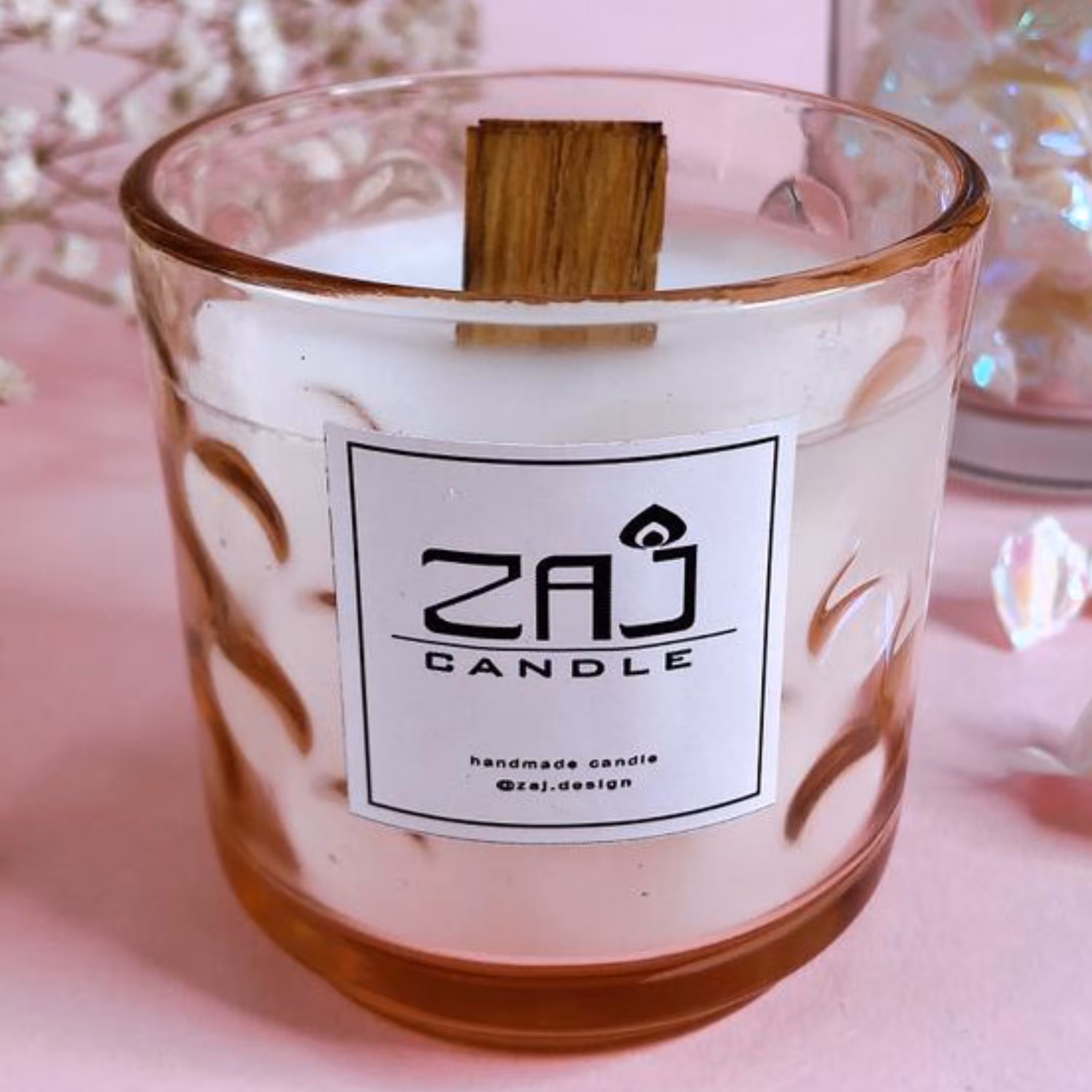 شمع شات فتیله چوبی صورتی