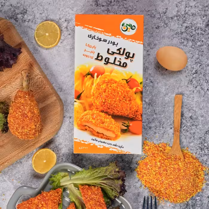 پودرسوخاری پولکی مخلوط رنگی با ادویه خاص و پنیر و پاریکا وزن 200گرم برند ماپین