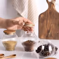 بانکه حبوبات خمره ای برند تیام درب چوبی واشر دار