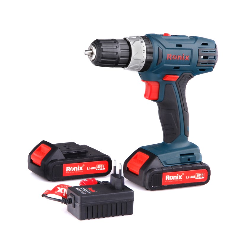 دریل پیچ گوشتی چکشی شارژی 18 ولت لیتیوم یونی  مدل 8018 رونیکس با کارت گارانتی