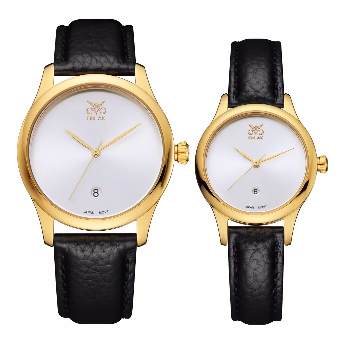 ست ساعت مچی عقربه ای زنانه و مردانه اوبلاک مدل 72702 رنگ طلایی صفحه سفید