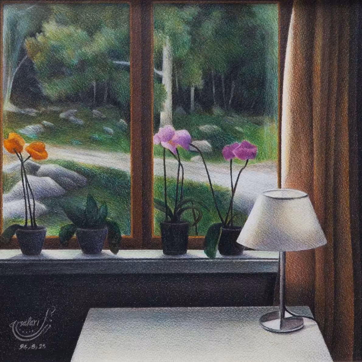 تابلو نقاشی مدادرنگی ارجاع شده روی مقوا فابریانو 