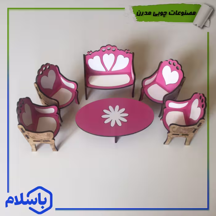 مبلمان  چوبی هفت نفره دکوری صورتی و سفید (پس کرایه)