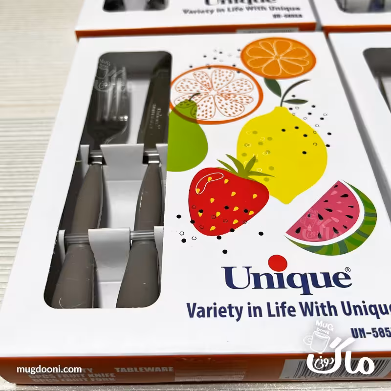 ست کارد و چنگال میوه خوری شیک یونیک Unique UN-5855A اورجینال رنگ طوسی پررنگ