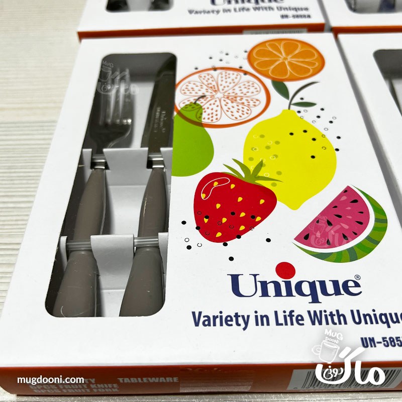 ست کارد و چنگال میوه خوری شیک یونیک Unique UN-5855A اورجینال رنگ طوسی پررنگ