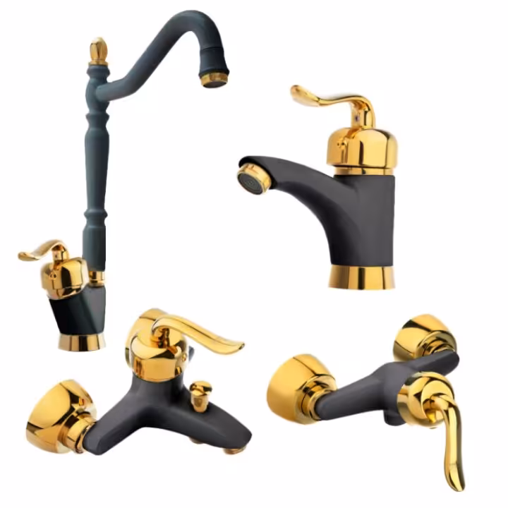 ست شیرآلات بهداشتی ساختمانی مدل مشکی طلا.دسته قاصدک