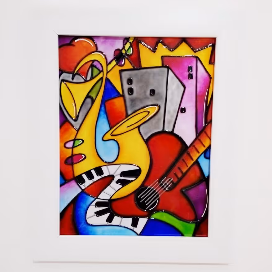 تابلو ویترای طرح کوبیسم موسیقی