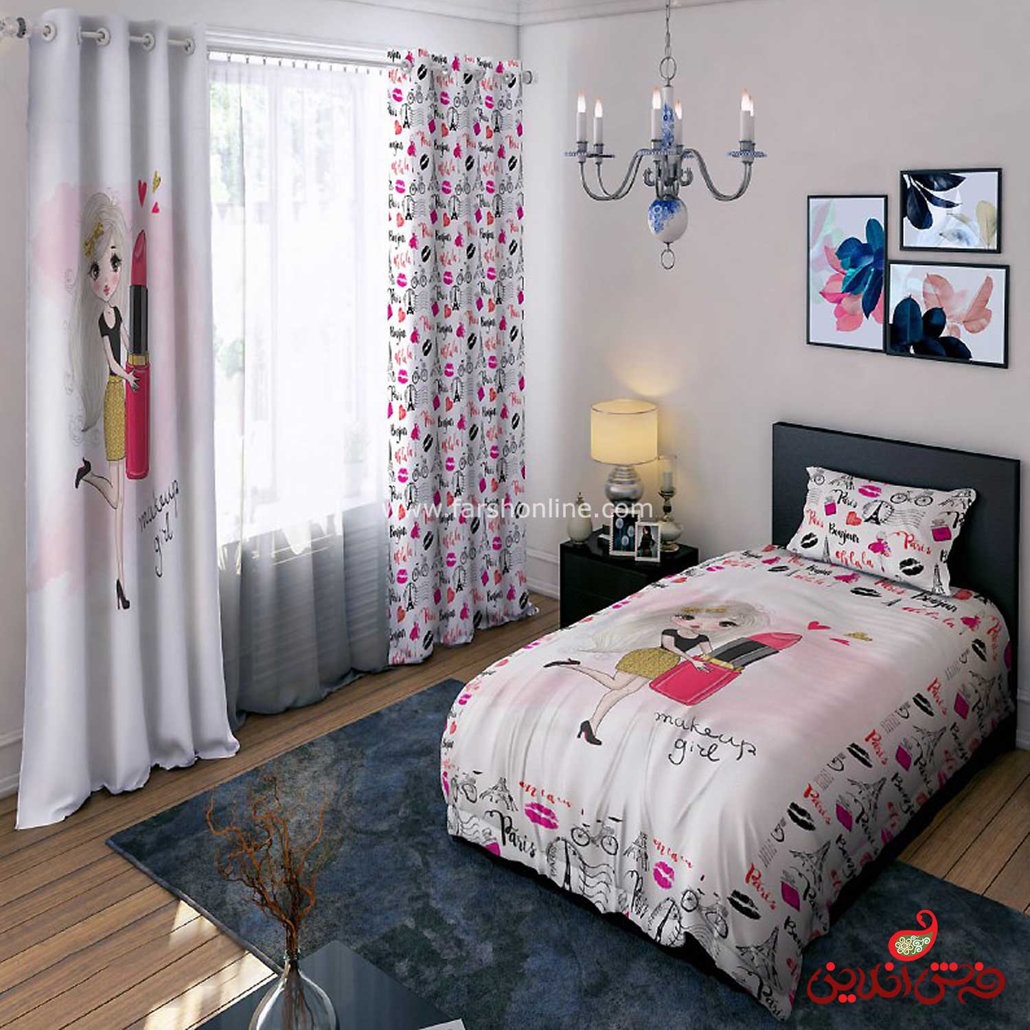 روتختی طرح دختر و رژ لب makeup girl کد 15235