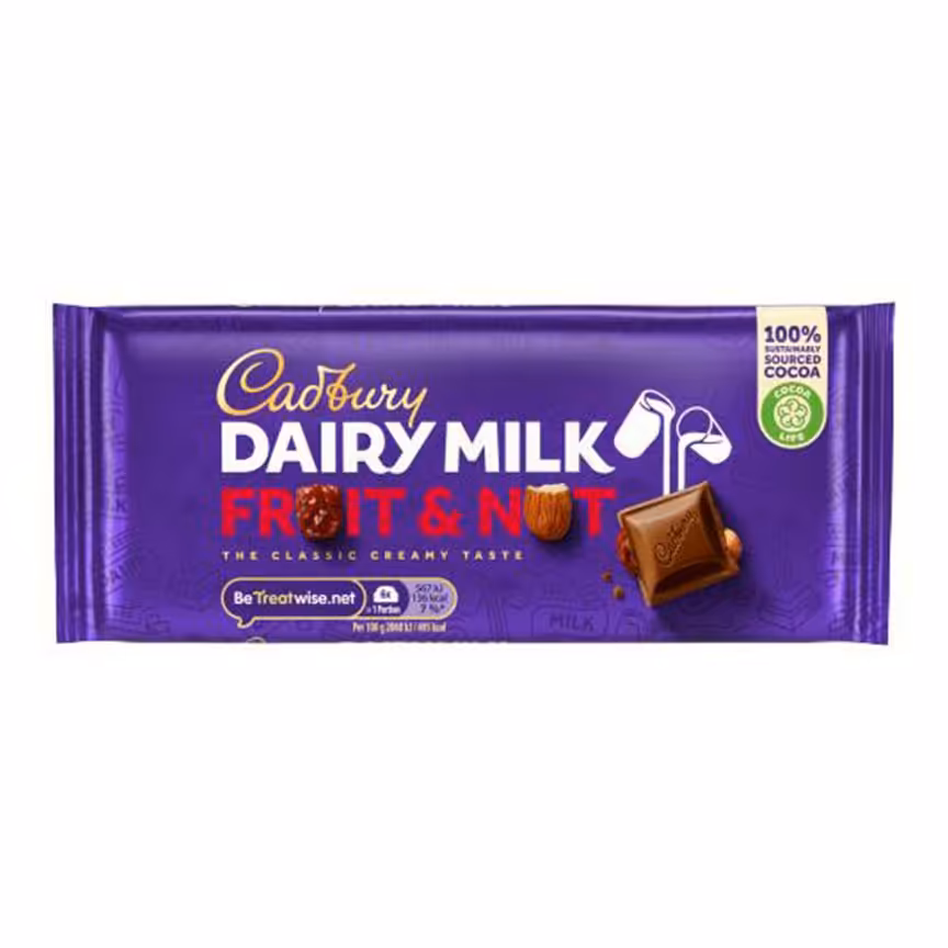 شکلات کدبری تخته‌ای (تبلت) میوه و آجیل محصول انگلستان