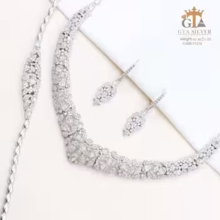 سرویس نقره طرح جواهر مناسب مراسم عروسی عیار 925 کد 11274