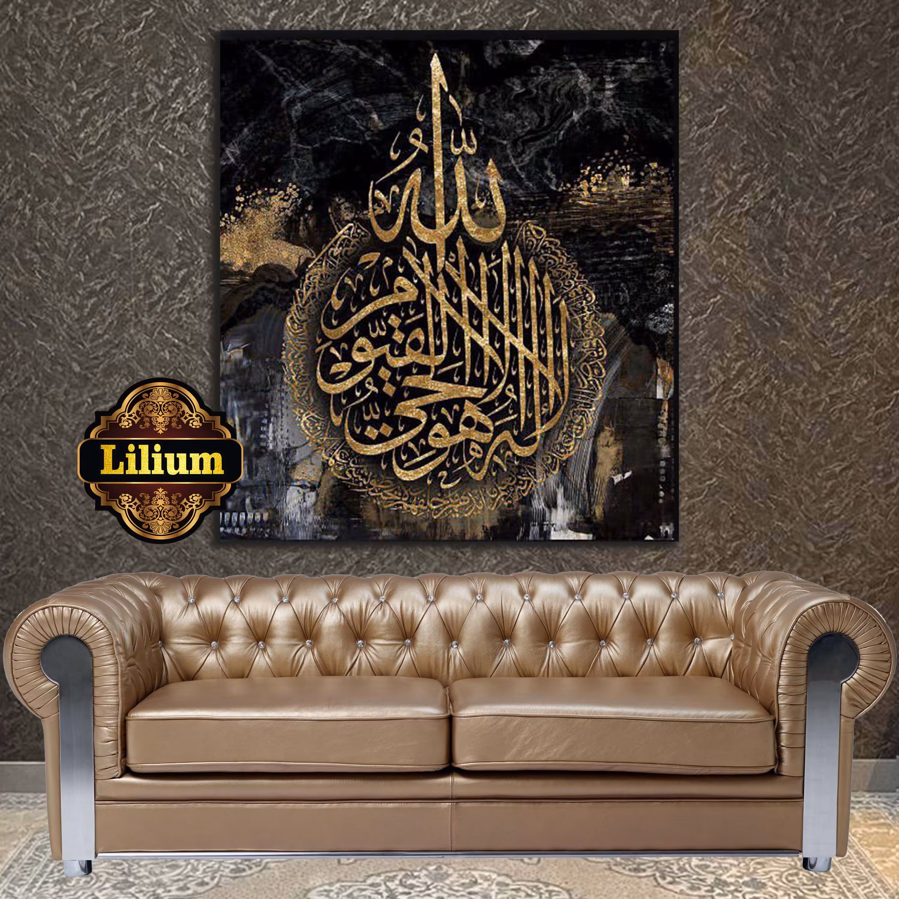 تابلومیکس مدیا روی بوم نقاشی با نگین و ورق طلا سایز پیشنهادی100-120 قاب 